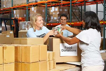 people working at food bank